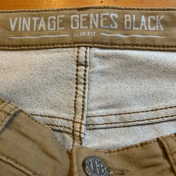 Men's Vintage Genes Black  Slim Fit Tan Jeans 32"Wx30"L - Picture 5 of 9